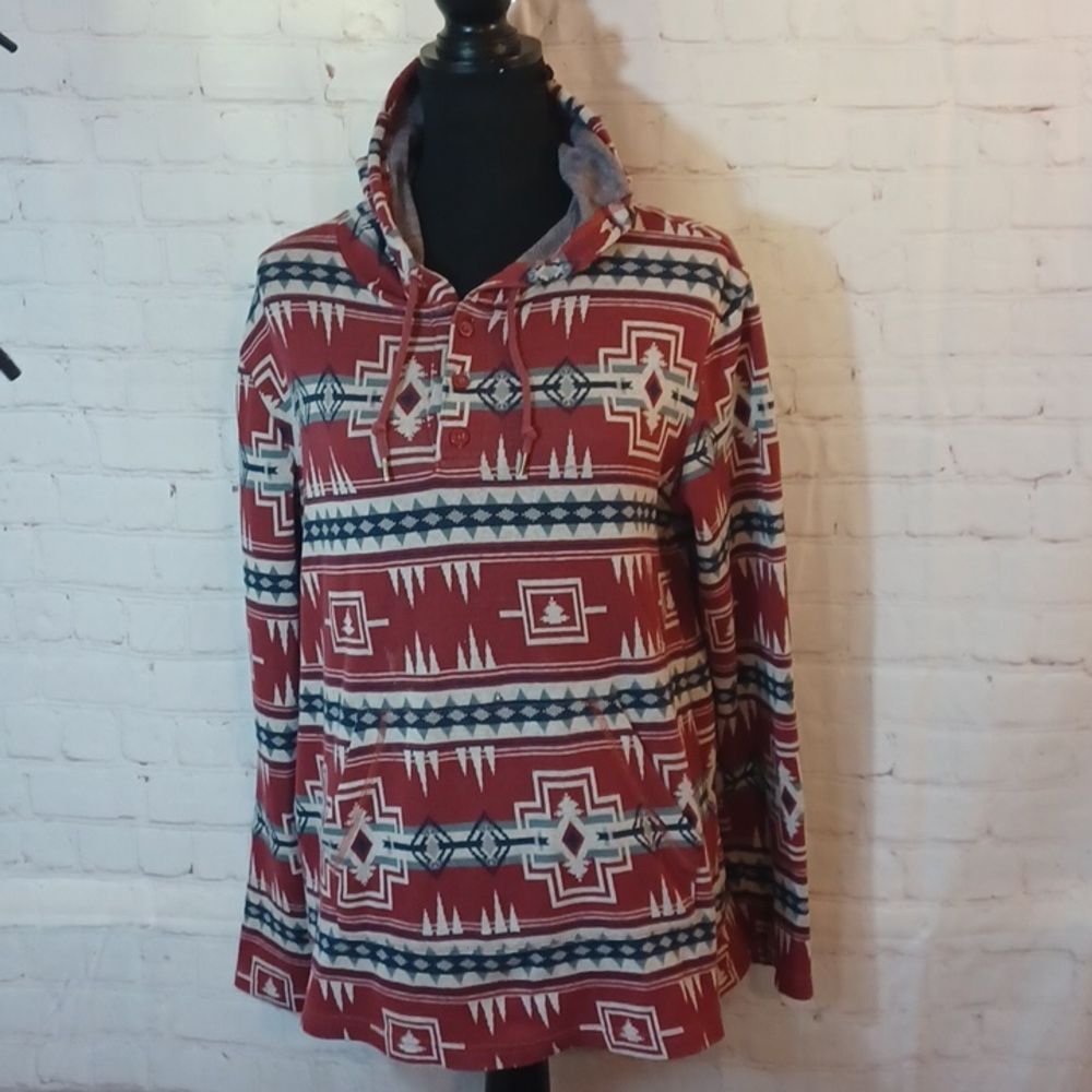 Pac Sun On The Byas South Western HenleyTribal Hoodie Aztec Sweatshirt M